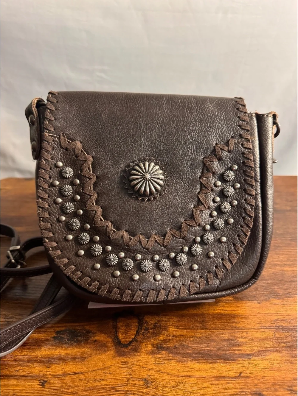 Montana West Brown Crossbody Bag Studded Western Faux Leather Adjustable Strap